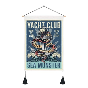 Vintage nautical tapestry with anchor and sea monster design for room wall decoration
