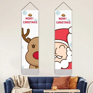 Tapisserie De Noël Coton Lin Polyester Décoration Murale Santa Renne Bonhomme De Neige Décor Avec Glands Corde Style Nordique