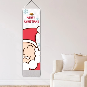 Tapisserie verticale du Père Noël avec texte Merry Christmas et pompons gris décoratifs