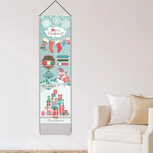 Tapisserie de Noël bleu clair avec bonhomme de neige et glands pour décor mural