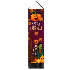 Affiche murale Halloween verticale avec citrouilles et pompons pour déco de maison