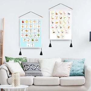 Nordisches Alphabet-Wandbild aus Segeltuch mit Holzstab und Quasten für Kinderzimmer