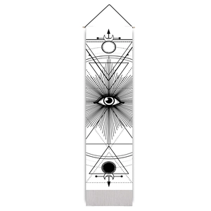 Minimalist moon phase wall tapestry with geometric occult eye and decorative tassels