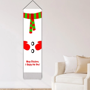 Vertical Christmas snowman wall hanging with grey tassels and Merry Christmas slogan