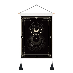 Nordic celestial tarot tapestry with sun moon patterns and elegant black tassels