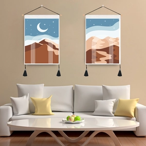 Abstrakte Landschaft Wandbehang Tapisserie Holzstab Quasten Böhmische Nordische Kunst Dekorative Malerei Wohnzimmer Schlafzimmer