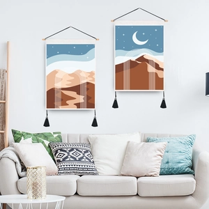 2er-Set minimalistische Wandsowie Berg-Leinwandteppiche mit Holzaufhängern für Deko