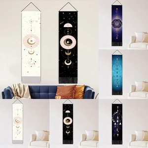 Moon Phase Wall Tapestry Hanging Scroll Polyester Cotton Fabric With Tassels Bohemian Celestial Astrology Art Decor