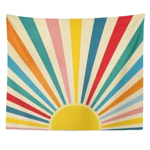 Retro rainbow sunburst tapestry in bohemian style for colorful wall hanging decor