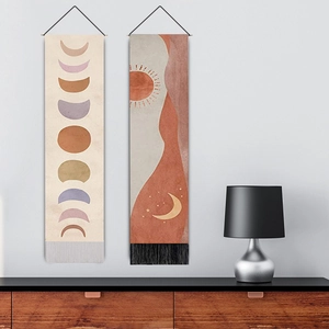 Bohemian sun and moon phase wall hanging scrolls with tassels for minimalist decor