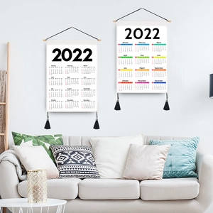 2022 minimalist fabric wall calendar with wooden hanging rod and black tassels