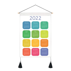 2022 colorful fabric wall calendar tapestry with wood hanging rod and black tassels