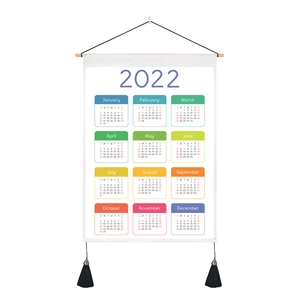 2022 colorful fabric wall calendar with wooden hanging rod and black tassels