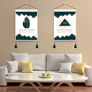 Mystical Tarot Tapestry Wall Hanging Scroll Astrology Sun Moon Eye Polyester Cotton With Wooden Pole And Tassels Boho Decor
