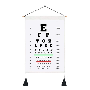 Vision test chart wall tapestry with wooden hanger and black tassels for room decor