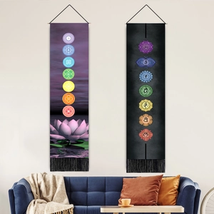 Vertikaler Sieben Chakra Wandteppich Polyester Baumwolle Wandbehang Meditation Yoga Zen Lotusblume Deko Mit Quasten Und Holzstab