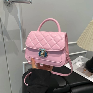 Quilted PU Leather Crossbody Bag Women Fashion Small Handbag With Metal Lock Top Handle Adjustable Strap Elegant Daily