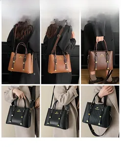 Detailed views of versatile tote bags with top handles, crossbody straps and kangaroo logo