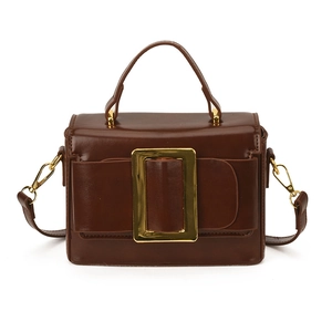 Vintage PU Leather Square Crossbody Bag For Women Korean Style Handbag With Large Gold Buckle Solid Retro Shoulder Bag