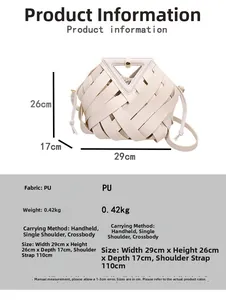 Dimensioni dettagliate della borsa intrecciata beige in PU con manico triangolare