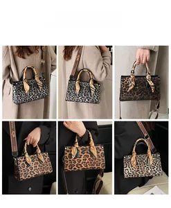 Collage of leopard print tote bag with silk scarf handle and printed shoulder strap