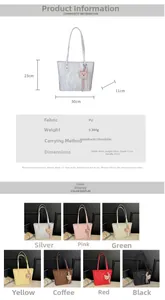 Detailed size specifications and multi-color options for the stylish PU tote bag