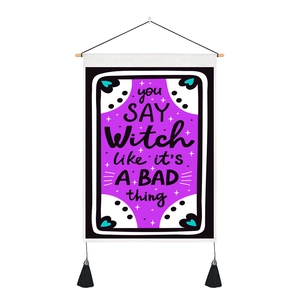 Halloween witch demon hand tapestry with tassels and hanging wooden rod for wall decor