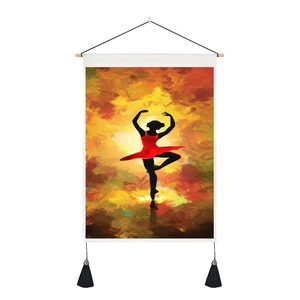 Artistic ballet dancer oil painting tapestry with wooden rod and black tassels