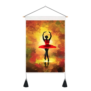 Close-up of ballet dancer oil painting tapestry with wooden rod and black tassels