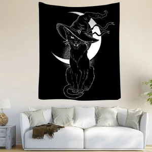 Bohemian black cat and moon tapestry for gothic style living room wall decoration
