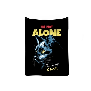 Bohemian black wall tapestry featuring a blue cat graphic and motivational quote print