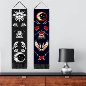 Bohemian sun and moon tapestry set with black tassels on minimalist wall decor