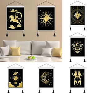 Tapisserie Déesse De La Lune Astrologie Peinture Murale En Polyester Coton Avec Tige En Bois Et Glands Décor Mystique Bohème