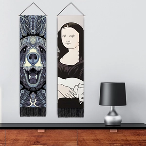 Arazzo da parete vintage astratto e stampa artistica di Monna Lisa con nappe decorative
