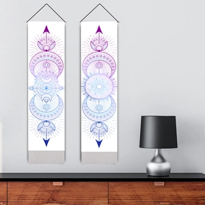 Set of two Bohemian wall hangings with sun and moon phases on white background