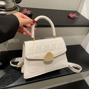 Sac Bandoulière Femme en Cuir PU avec Matelassage Losange et Texture Crocodile Petit Sac à Main Carré Boucle Dorée