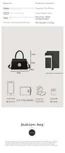 Guide détaillé des dimensions pour sac matelassé noir montrant la largeur de 22cm et capacité