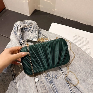 Women Evening Clutch Bag Pleated Satin Formal Wedding Party Handbag With Metal Chain Strap Bird Branch Clasp