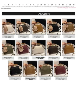 Vue détaillée en grille présentant sept couleurs de sacs vintage avec oursons