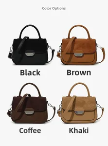 Detail view of four stylish saddle bags in black, brown, coffee and khaki colors