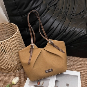 Korean Minimalist Canvas Pleated Tote Bag Women Shoulder Bag With Adjustable Faux Leather Strap Casual Travel Handbag