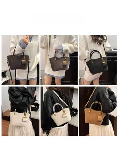 Collage of leather tote bags in four colors showing versatile hand and shoulder carrying styles