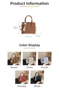 Detailed size guide for leather handbags showing 23x18x20cm dimensions and 5 color options