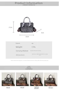 Detail view of leopard print PU handbag with dimensions 22x17x9cm and silk scarf decor