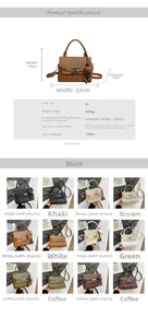 Detailed size chart and multi-color specifications for the vintage PU leather handbag