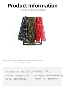 Size chart for heart print voile scarves showing black, olive, and red color options