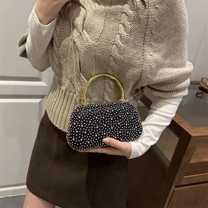 Elegant rhinestone evening handbag with gold bamboo handle and chain strap for women