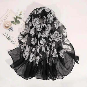 Floral Print Scarf Women Bali Yarn Long Cotton Linen Feel Shawl Sun Protection Elegant Beach Wrap Breathable