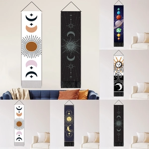 Nordic Sun Moon Starry Sky Cotton Linen Tapestry With Tassels Mystic Astrology Scroll Wall Hanging Decorative Home Art