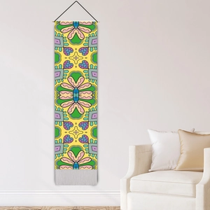 Mediterranean bohemian mandala tapestry with colorful floral print and elegant tassels